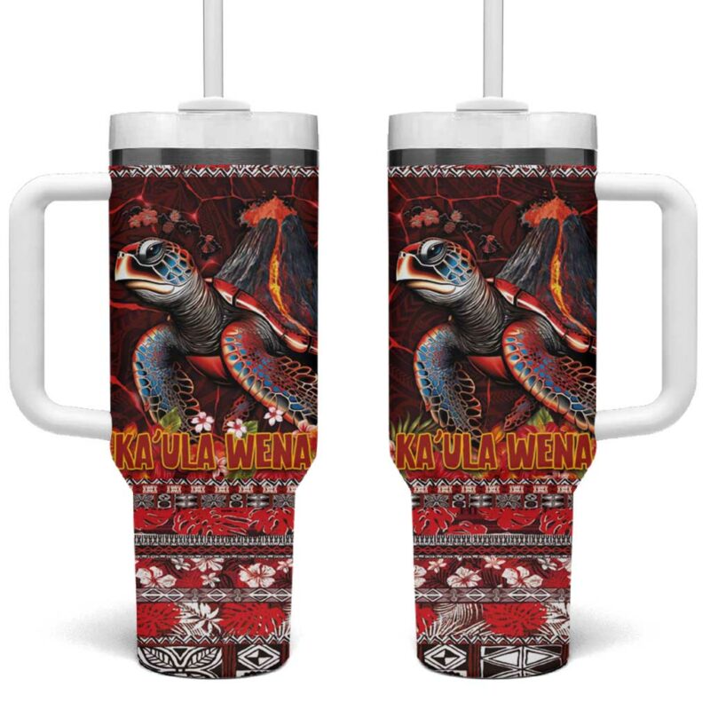 Hawaii KaUla Wena Volcano Turtle Lava and Tropical Plants Tribal Custom Stanley Quencher 40oz Stainless Steel Tumbler With Handle - Threewoofs