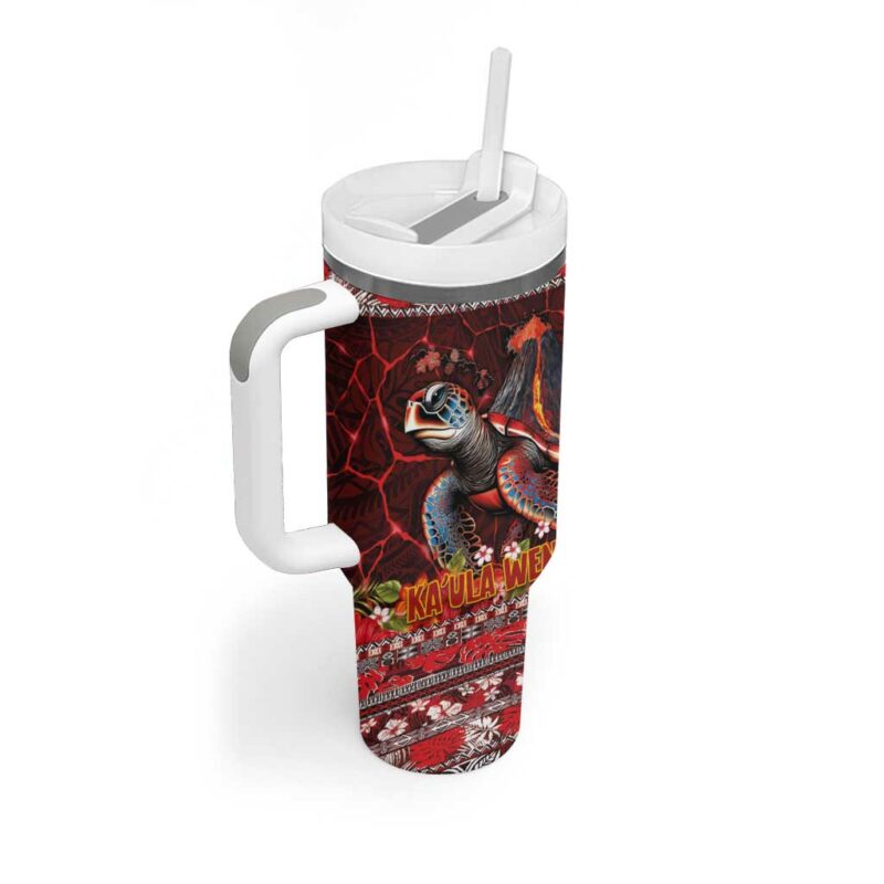 Hawaii KaUla Wena Volcano Turtle Lava and Tropical Plants Tribal Custom Stanley Quencher 40oz Stainless Steel Tumbler With Handle - Threewoofs - Image 2