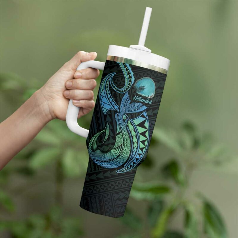 Hawaii Kure Atoll Holaniku Coral Reef with Polynesian Tribal Custom Stanley Quencher 40oz Stainless Steel Tumbler With Handle - Threewoofs - Image 3