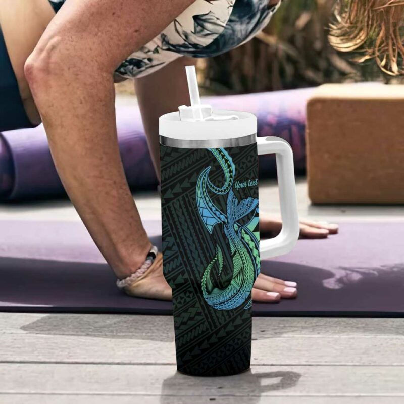 Hawaii Kure Atoll Holaniku Coral Reef with Polynesian Tribal Custom Stanley Quencher 40oz Stainless Steel Tumbler With Handle - Threewoofs - Image 6