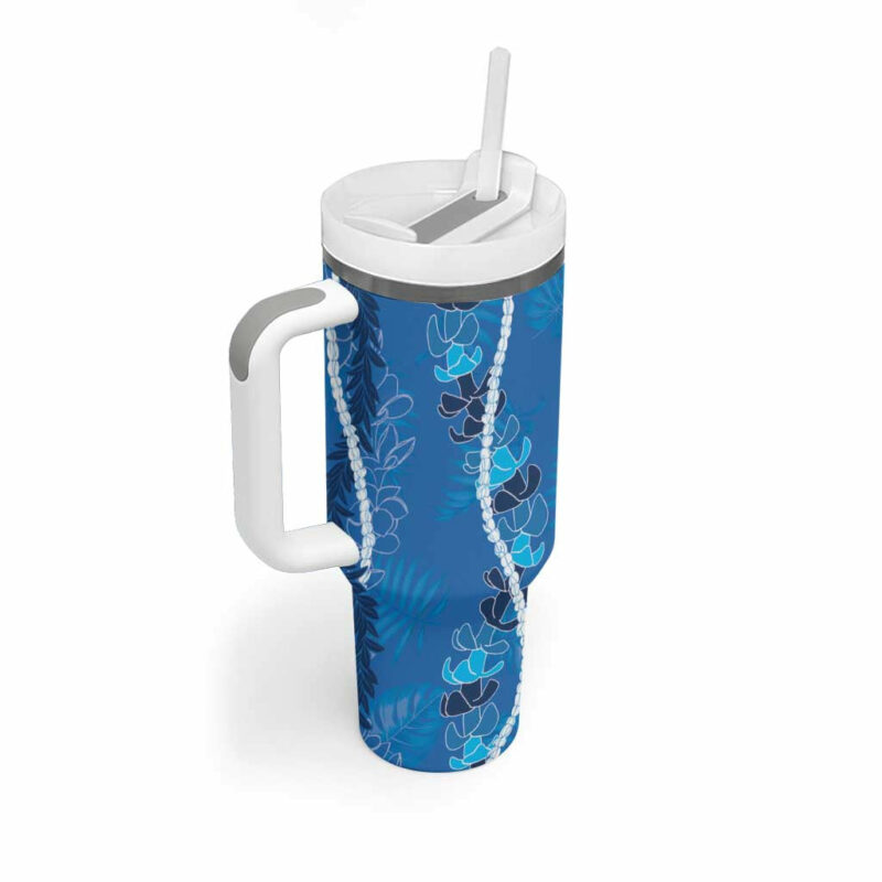 Hawaii Maile Lei With Blue Monstera Custom Stanley Quencher 40oz Stainless Steel Tumbler With Handle - Threewoofs - Image 2