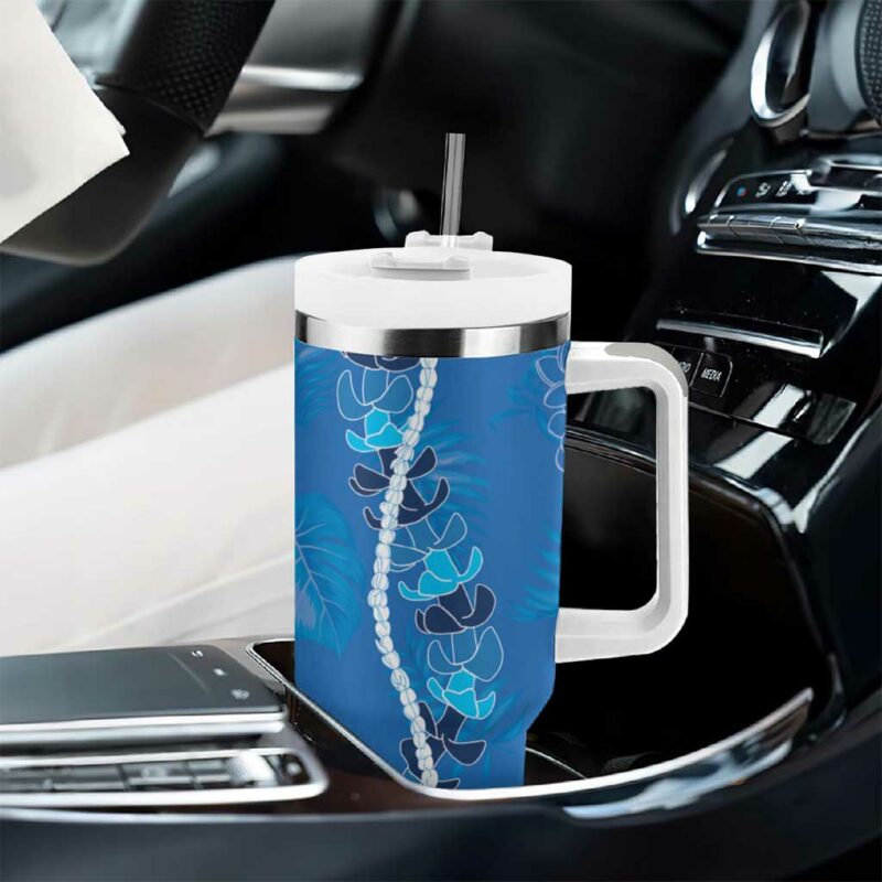 Hawaii Maile Lei With Blue Monstera Custom Stanley Quencher 40oz Stainless Steel Tumbler With Handle - Threewoofs - Image 8