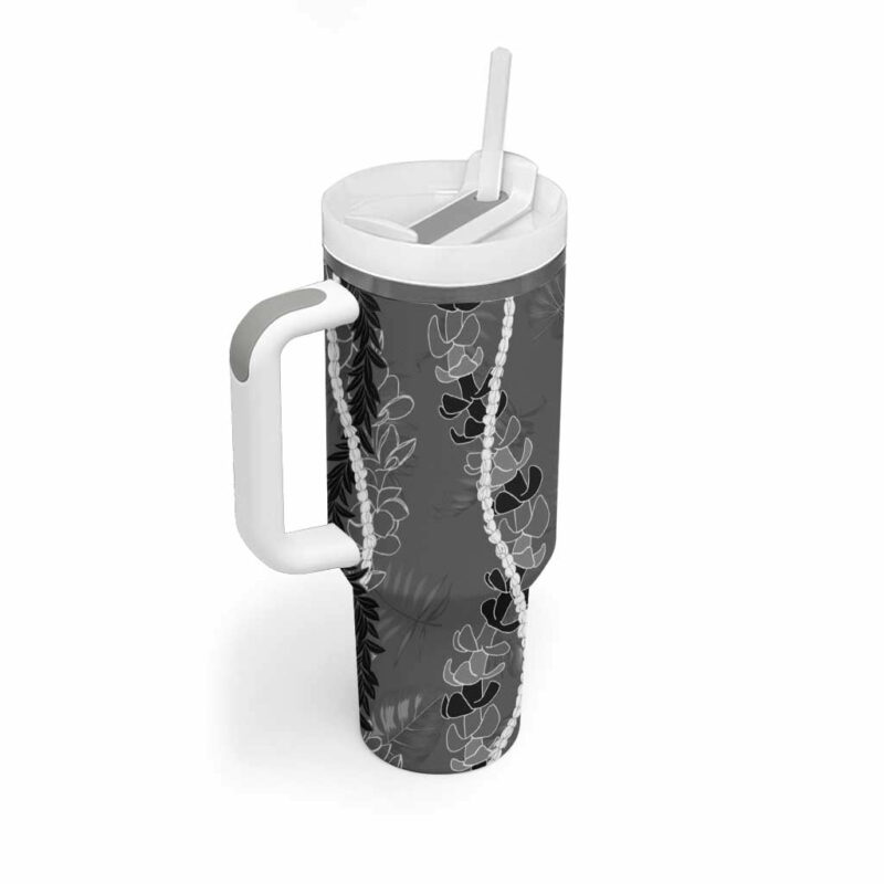 Hawaii Maile Lei With Gray Monstera Custom Stanley Quencher 40oz Stainless Steel Tumbler With Handle - Threewoofs - Image 2