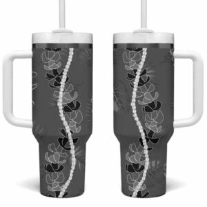 Hawaii Maile Lei With Gray Monstera Custom Stanley Quencher 40oz Stainless Steel Tumbler With Handle - Threewoofs