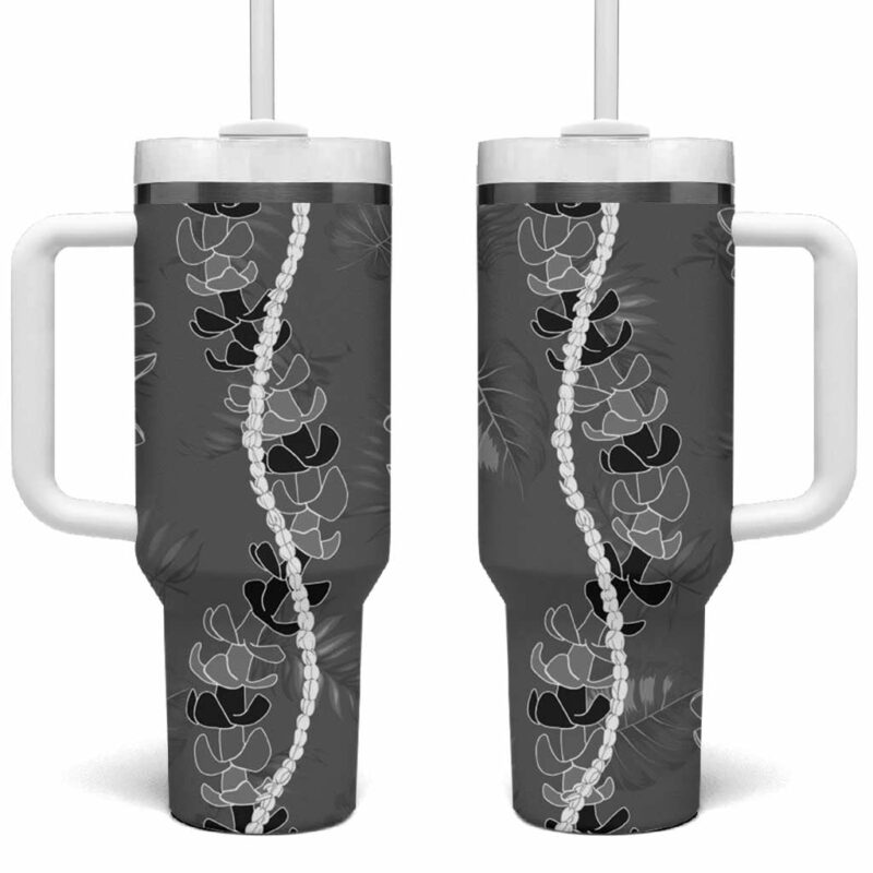 Hawaii Maile Lei With Gray Monstera Custom Stanley Quencher 40oz Stainless Steel Tumbler With Handle - Threewoofs