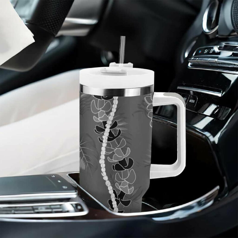 Hawaii Maile Lei With Gray Monstera Custom Stanley Quencher 40oz Stainless Steel Tumbler With Handle - Threewoofs - Image 8