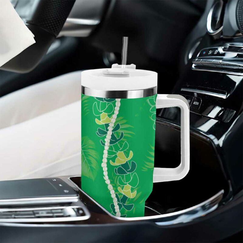 Hawaii Maile Lei With Green Monstera Custom Stanley Quencher 40oz Stainless Steel Tumbler With Handle - Threewoofs - Image 8
