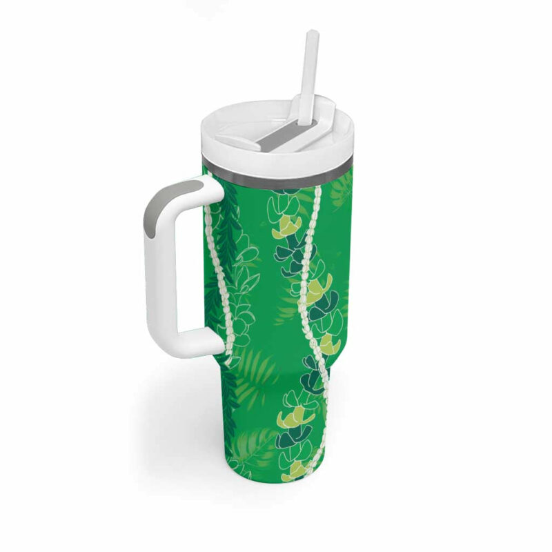Hawaii Maile Lei With Green Monstera Custom Stanley Quencher 40oz Stainless Steel Tumbler With Handle - Threewoofs - Image 2