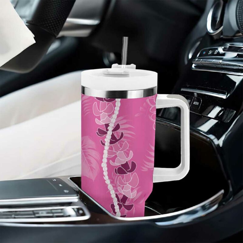 Hawaii Maile Lei With Pink Monstera Custom Stanley Quencher 40oz Stainless Steel Tumbler With Handle - Threewoofs - Image 8