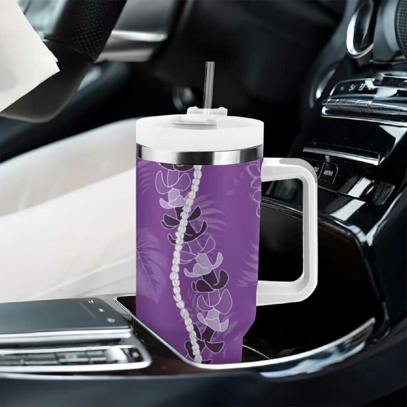 Hawaii Maile Lei With Violet Monstera Custom Stanley Quencher 40oz Stainless Steel Tumbler With Handle - Threewoofs - Image 8