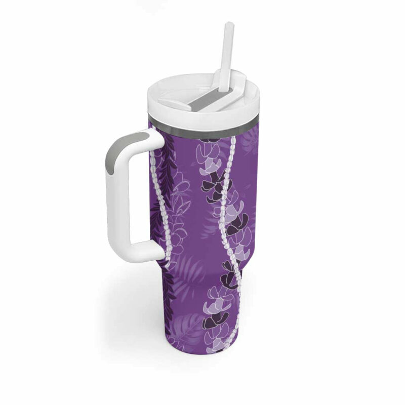 Hawaii Maile Lei With Violet Monstera Custom Stanley Quencher 40oz Stainless Steel Tumbler With Handle - Threewoofs - Image 2