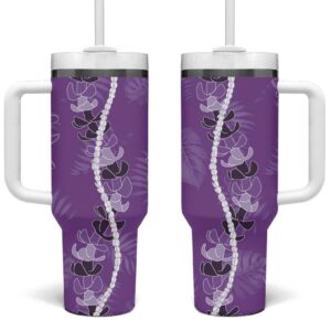 Hawaii Maile Lei With Violet Monstera Custom Stanley Quencher 40oz Stainless Steel Tumbler With Handle - Threewoofs