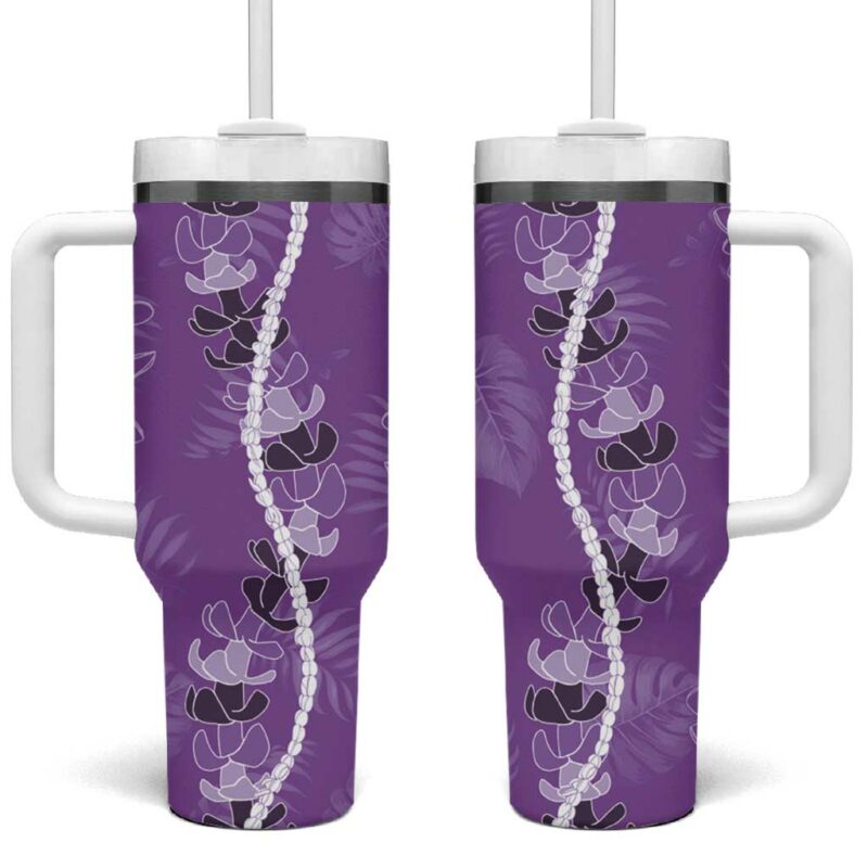 Hawaii Maile Lei With Violet Monstera Custom Stanley Quencher 40oz Stainless Steel Tumbler With Handle - Threewoofs
