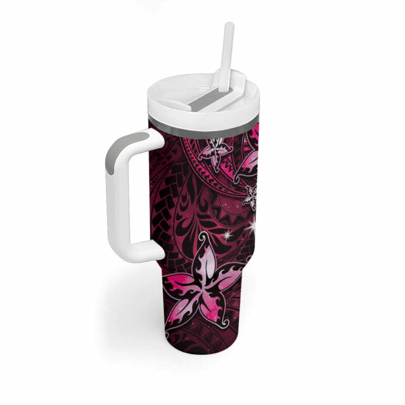 Hawaii Makahiki Season Floral Tribal Tattoo Pink Galaxy Custom Stanley Quencher 40oz Stainless Steel Tumbler With Handle - Threewoofs - Image 2