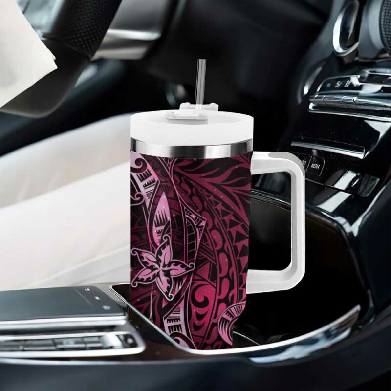 Hawaii Makahiki Season Floral Tribal Tattoo Pink Galaxy Custom Stanley Quencher 40oz Stainless Steel Tumbler With Handle - Threewoofs - Image 8