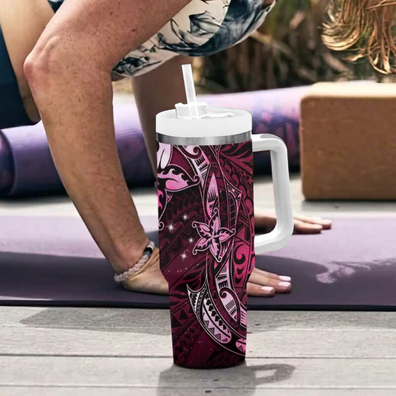Hawaii Makahiki Season Floral Tribal Tattoo Pink Galaxy Custom Stanley Quencher 40oz Stainless Steel Tumbler With Handle - Threewoofs - Image 6
