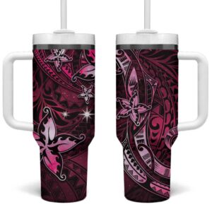 Hawaii Makahiki Season Floral Tribal Tattoo Pink Galaxy Custom Stanley Quencher 40oz Stainless Steel Tumbler With Handle - Threewoofs