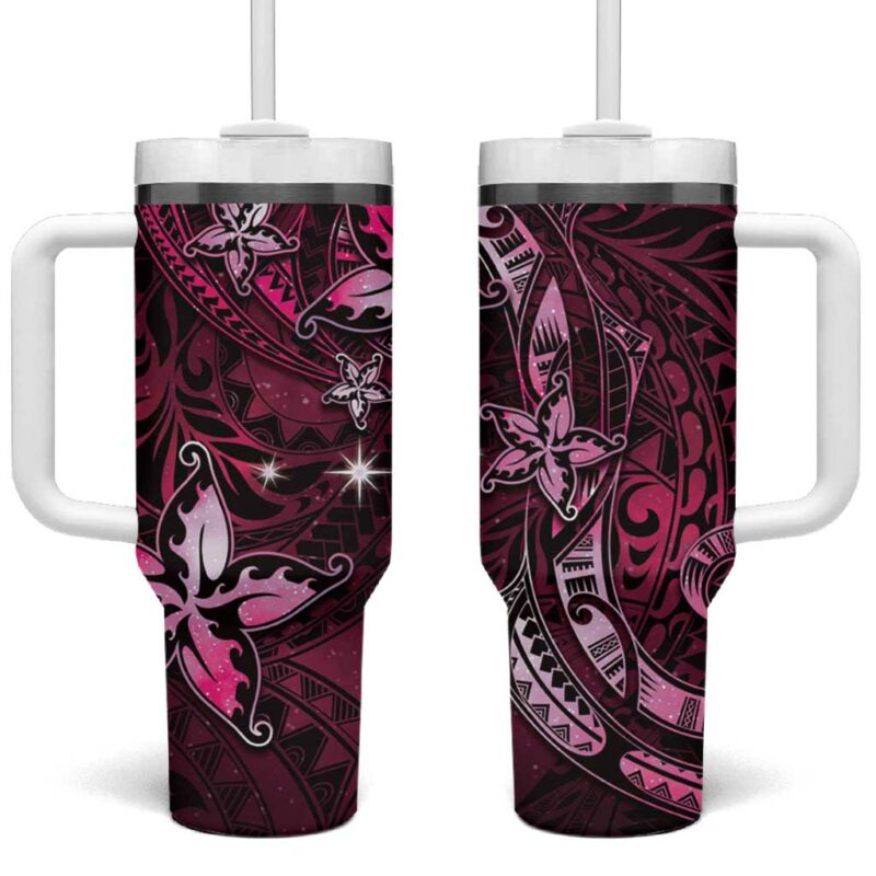 Hawaii Makahiki Season Floral Tribal Tattoo Pink Galaxy Custom Stanley Quencher 40oz Stainless Steel Tumbler With Handle - Threewoofs