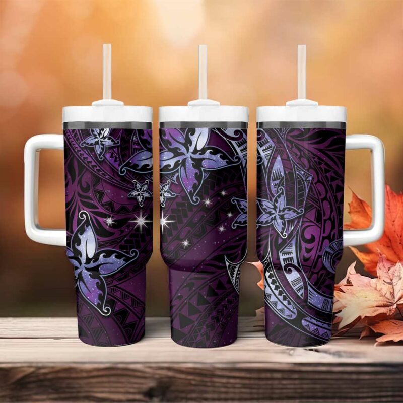Hawaii Makahiki Season Floral Tribal Tattoo Purple Galaxy Custom Stanley Quencher 40oz Stainless Steel Tumbler With Handle - Threewoofs - Image 4
