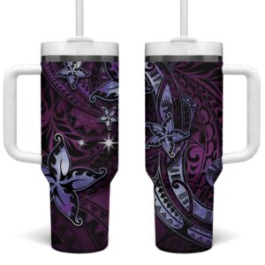 Hawaii Makahiki Season Floral Tribal Tattoo Purple Galaxy Custom Stanley Quencher 40oz Stainless Steel Tumbler With Handle - Threewoofs