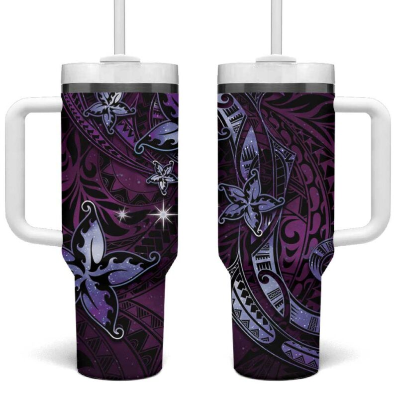 Hawaii Makahiki Season Floral Tribal Tattoo Purple Galaxy Custom Stanley Quencher 40oz Stainless Steel Tumbler With Handle - Threewoofs