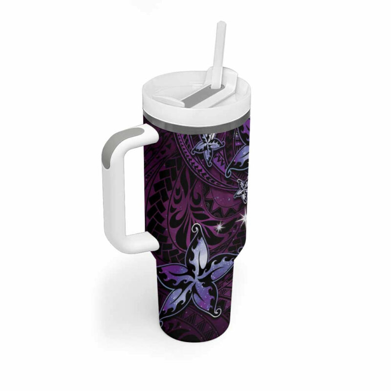 Hawaii Makahiki Season Floral Tribal Tattoo Purple Galaxy Custom Stanley Quencher 40oz Stainless Steel Tumbler With Handle - Threewoofs - Image 2