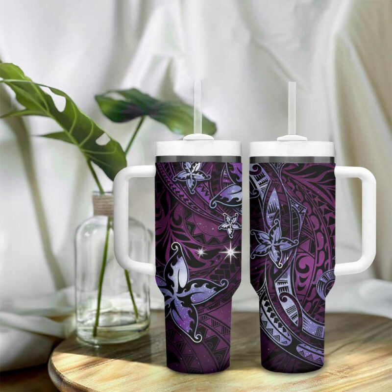 Hawaii Makahiki Season Floral Tribal Tattoo Purple Galaxy Custom Stanley Quencher 40oz Stainless Steel Tumbler With Handle - Threewoofs - Image 9