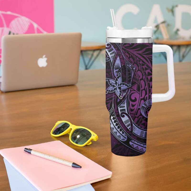 Hawaii Makahiki Season Floral Tribal Tattoo Purple Galaxy Custom Stanley Quencher 40oz Stainless Steel Tumbler With Handle - Threewoofs - Image 5