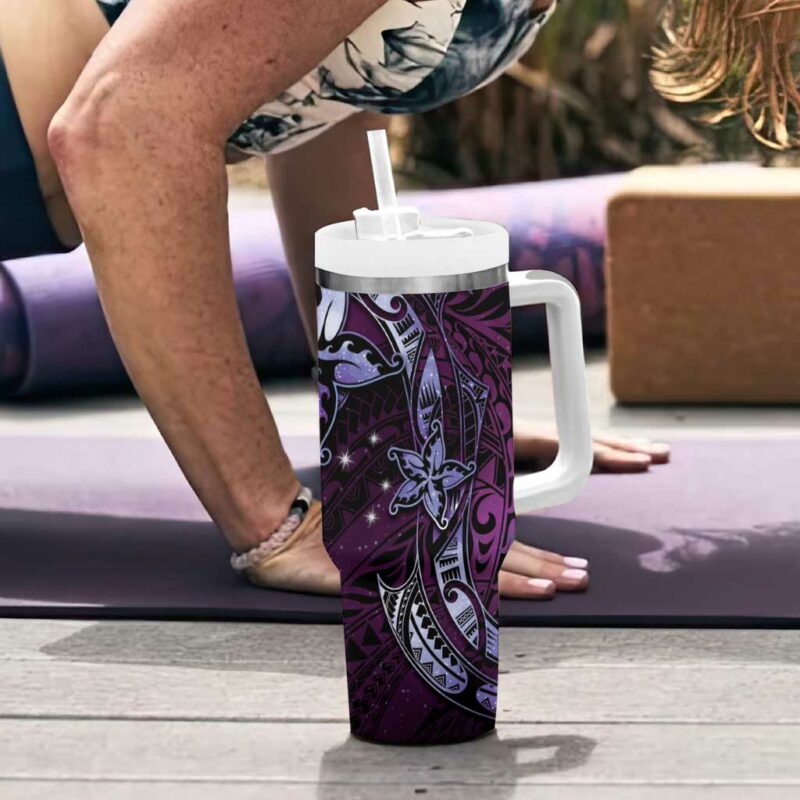 Hawaii Makahiki Season Floral Tribal Tattoo Purple Galaxy Custom Stanley Quencher 40oz Stainless Steel Tumbler With Handle - Threewoofs - Image 6
