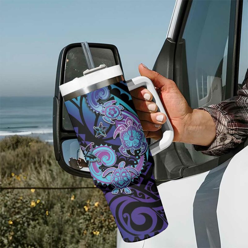 Hawaii Makahiki Turtle Spiral Polynesian Tattoo Custom Stanley Quencher 40oz Stainless Steel Tumbler With Handle - Threewoofs - Image 7