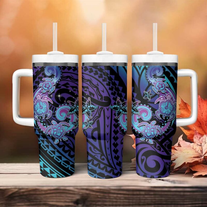 Hawaii Makahiki Turtle Spiral Polynesian Tattoo Custom Stanley Quencher 40oz Stainless Steel Tumbler With Handle - Threewoofs - Image 4