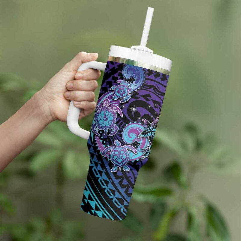 Hawaii Makahiki Turtle Spiral Polynesian Tattoo Custom Stanley Quencher 40oz Stainless Steel Tumbler With Handle - Threewoofs - Image 3