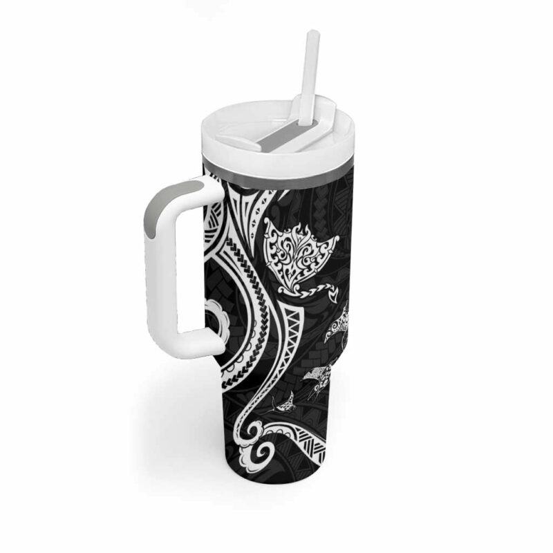 Hawaii Manta Ray Polynesian Art Tattoo Custom Stanley Quencher 40oz Stainless Steel Tumbler With Handle - Threewoofs - Image 2