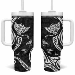Hawaii Manta Ray Polynesian Art Tattoo Custom Stanley Quencher 40oz Stainless Steel Tumbler With Handle - Threewoofs