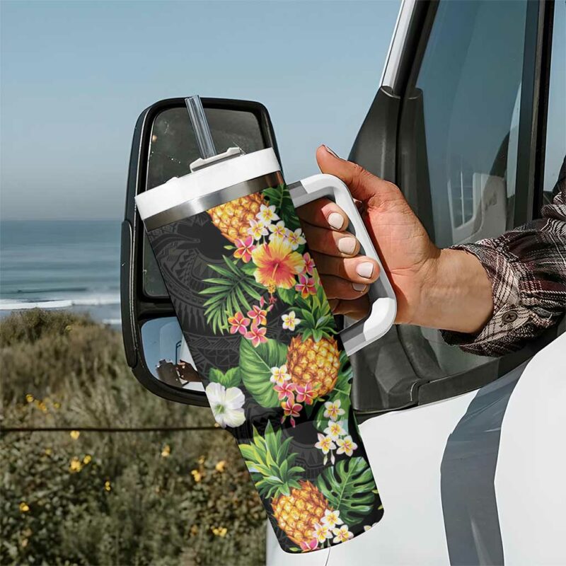Hawaii Pineapple Tropical Colorful Hibiscus Plumeria Custom Stanley Quencher 40oz Stainless Steel Tumbler With Handle - Threewoofs - Image 7