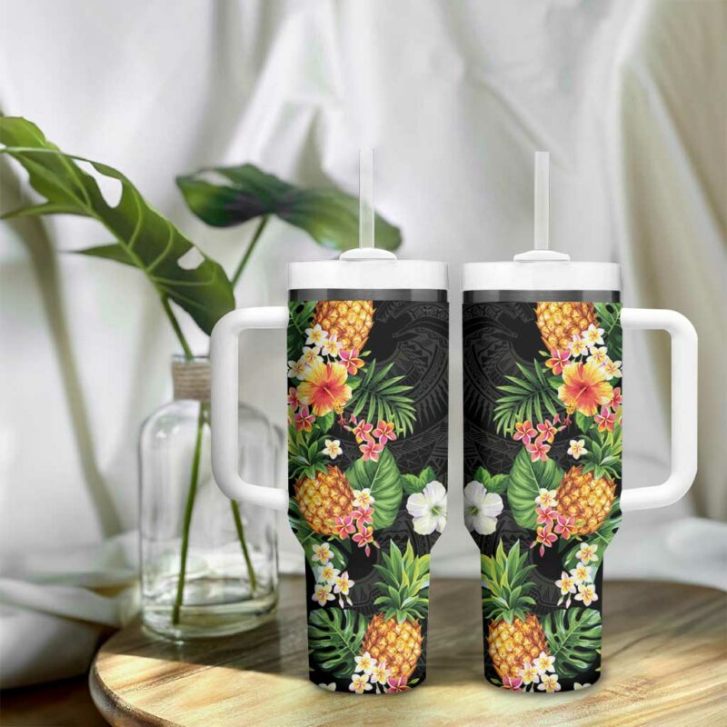 Hawaii Pineapple Tropical Colorful Hibiscus Plumeria Custom Stanley Quencher 40oz Stainless Steel Tumbler With Handle - Threewoofs - Image 9