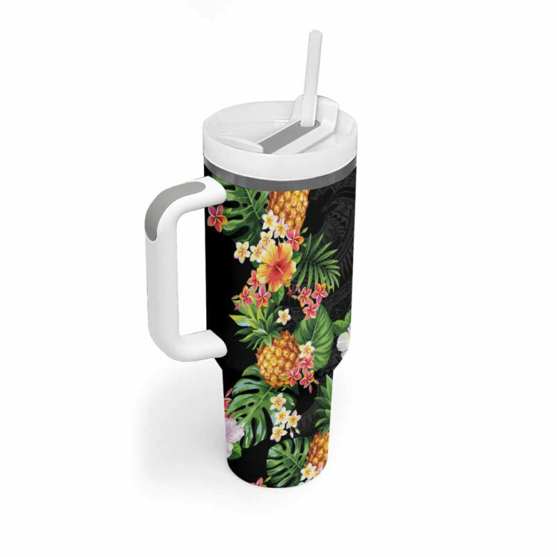 Hawaii Pineapple Tropical Colorful Hibiscus Plumeria Custom Stanley Quencher 40oz Stainless Steel Tumbler With Handle - Threewoofs - Image 2