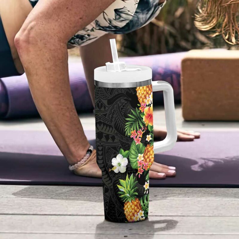 Hawaii Pineapple Tropical Colorful Hibiscus Plumeria Custom Stanley Quencher 40oz Stainless Steel Tumbler With Handle - Threewoofs - Image 6