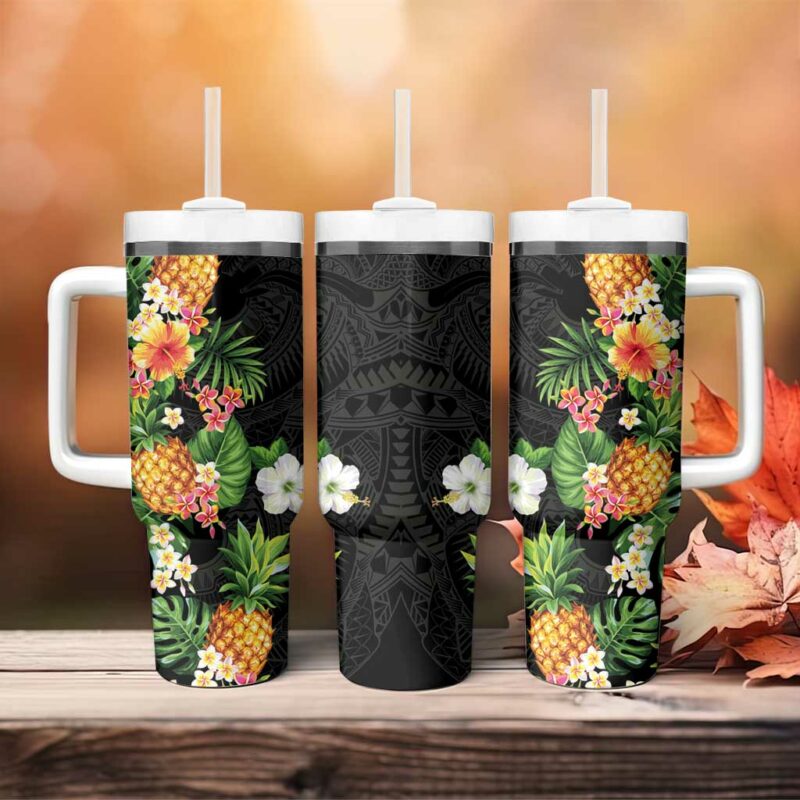 Hawaii Pineapple Tropical Colorful Hibiscus Plumeria Custom Stanley Quencher 40oz Stainless Steel Tumbler With Handle - Threewoofs - Image 4