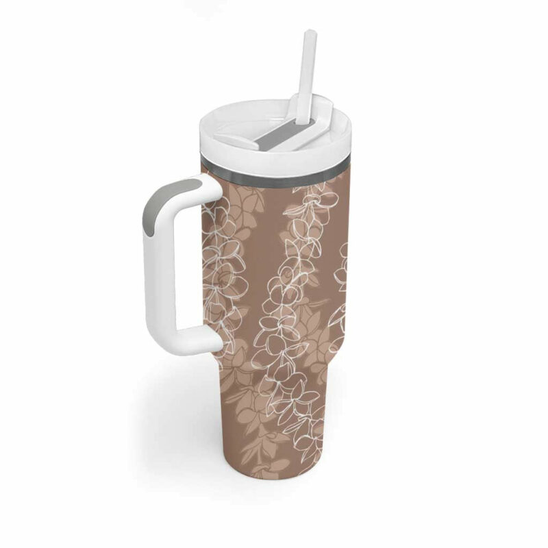 Hawaii Plumeria Lei Aloha Festive Beige Custom Stanley Quencher 40oz Stainless Steel Tumbler With Handle - Threewoofs - Image 2