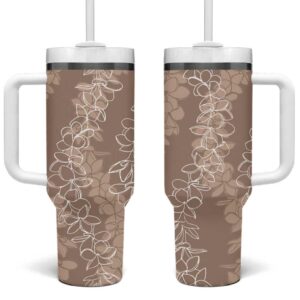 Hawaii Plumeria Lei Aloha Festive Beige Custom Stanley Quencher 40oz Stainless Steel Tumbler With Handle - Threewoofs
