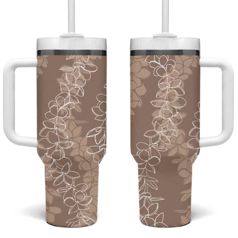 Hawaii Plumeria Lei Aloha Festive Beige Custom Stanley Quencher 40oz Stainless Steel Tumbler With Handle - Threewoofs