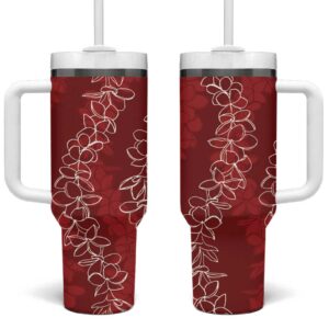 Hawaii Plumeria Lei Aloha Festive Crimson Custom Stanley Quencher 40oz Stainless Steel Tumbler With Handle - Threewoofs