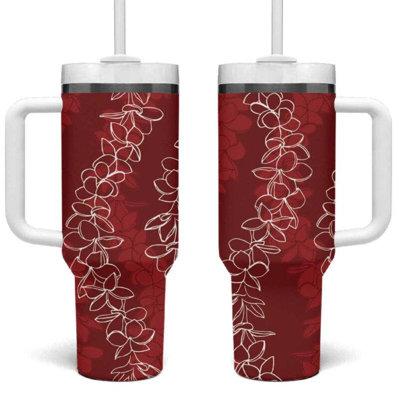 Hawaii Plumeria Lei Aloha Festive Crimson Custom Stanley Quencher 40oz Stainless Steel Tumbler With Handle - Threewoofs