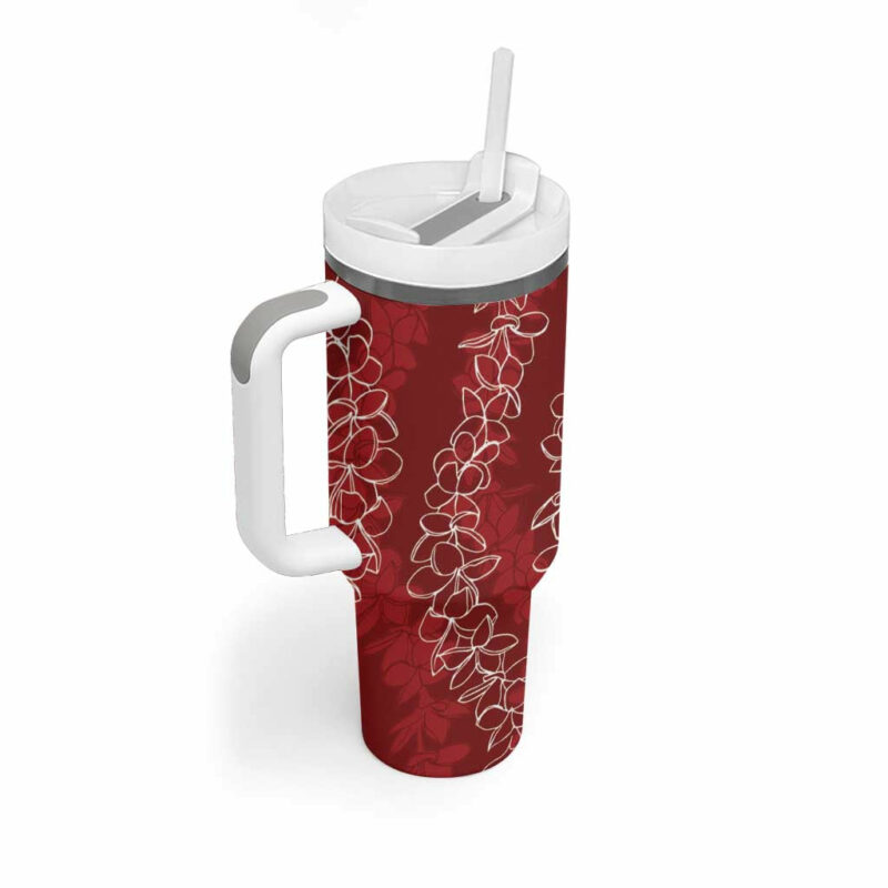 Hawaii Plumeria Lei Aloha Festive Crimson Custom Stanley Quencher 40oz Stainless Steel Tumbler With Handle - Threewoofs - Image 2