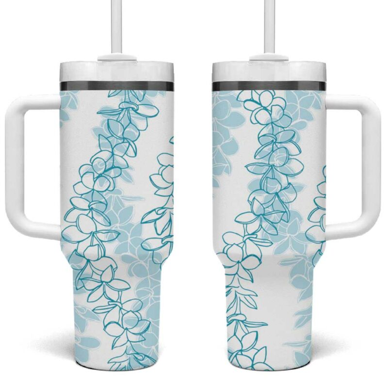 Hawaii Plumeria Lei Aloha Festive Turquoise Custom Stanley Quencher 40oz Stainless Steel Tumbler With Handle - Threewoofs