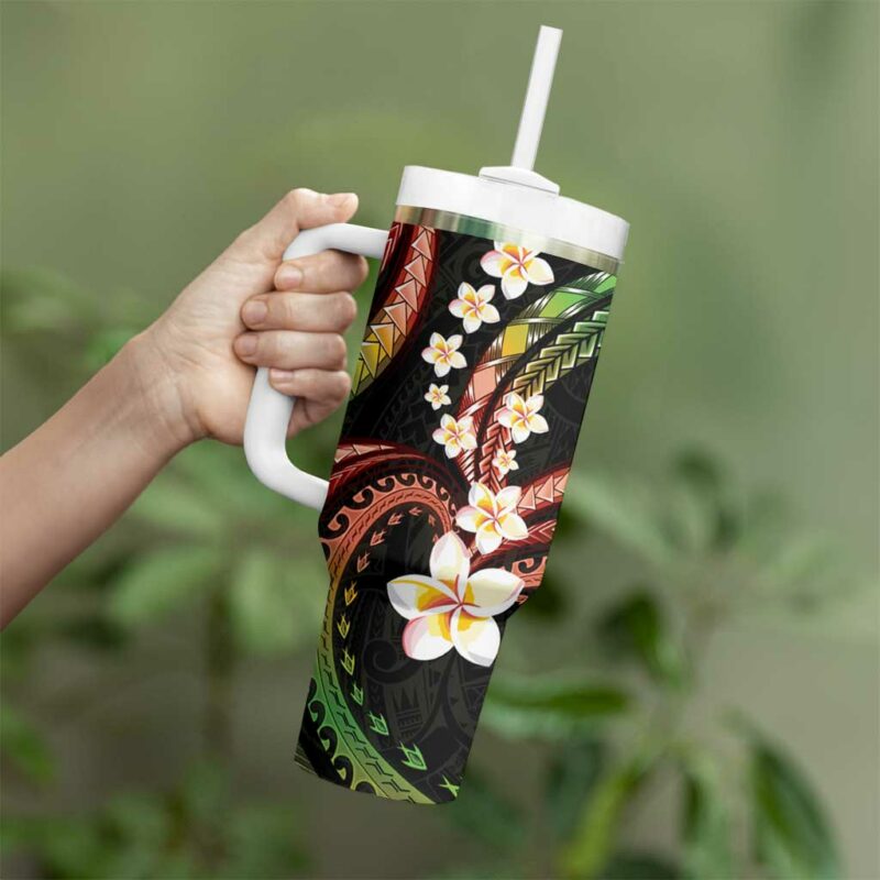 Hawaii Plumeria Reggae Custom Stanley Quencher 40oz Stainless Steel Tumbler With Handle - Threewoofs - Image 3
