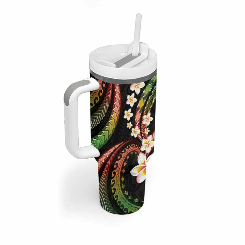 Hawaii Plumeria Reggae Custom Stanley Quencher 40oz Stainless Steel Tumbler With Handle - Threewoofs - Image 2