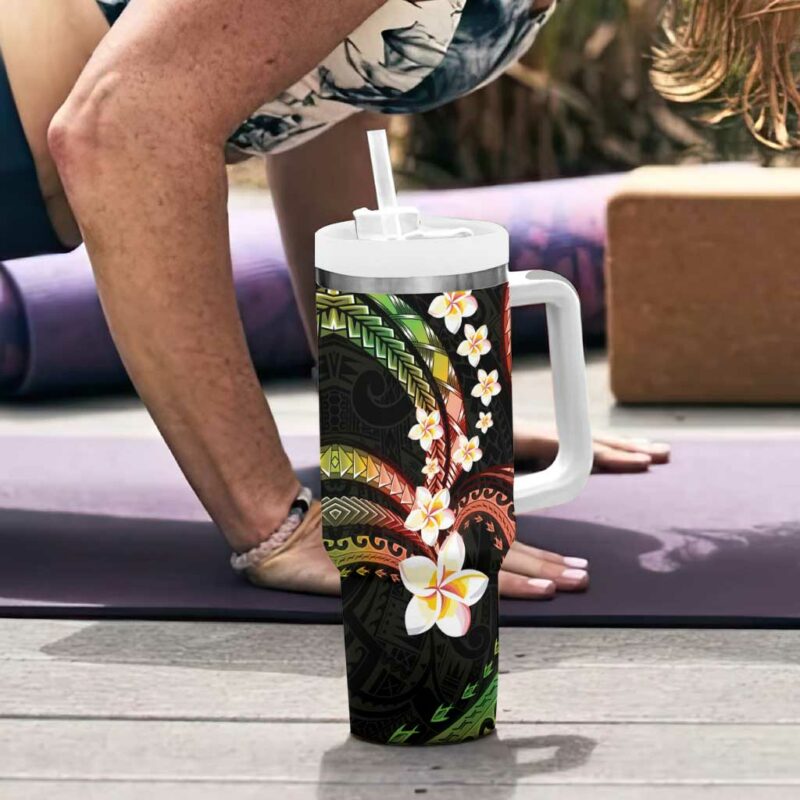Hawaii Plumeria Reggae Custom Stanley Quencher 40oz Stainless Steel Tumbler With Handle - Threewoofs - Image 6