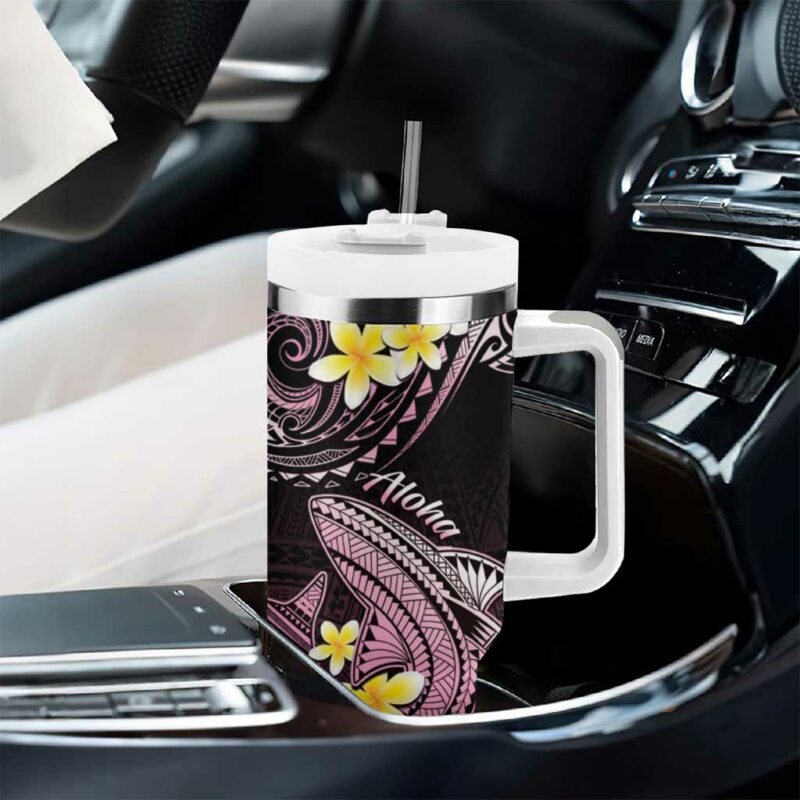 Hawaii Polynesian Shark with Kakau Pink Custom Stanley Quencher 40oz Stainless Steel Tumbler With Handle - Threewoofs - Image 8